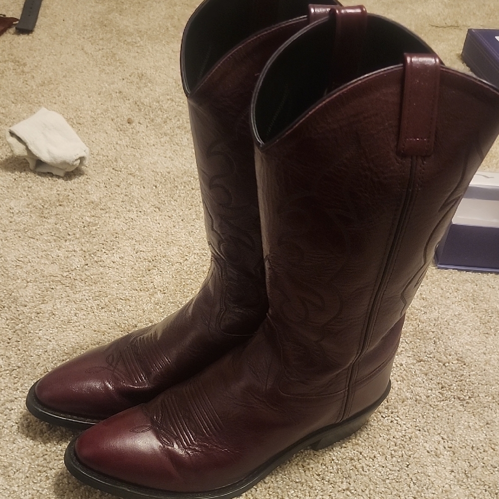Old West Maroon Leather Cowboy Boots